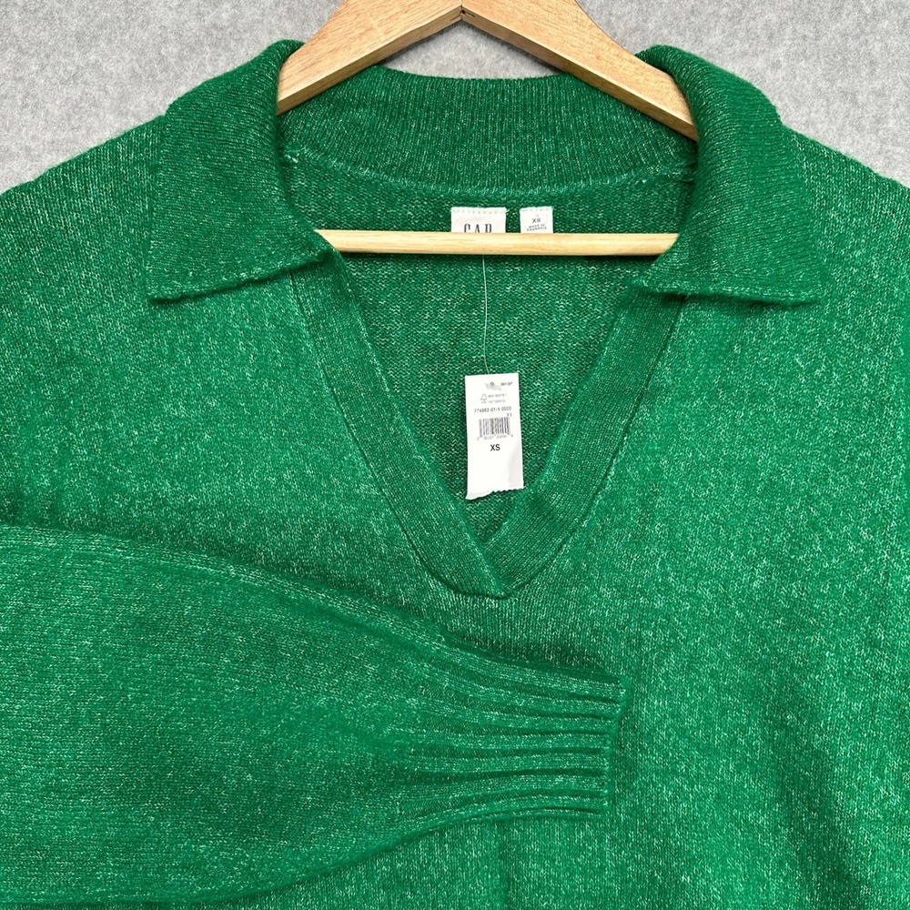 GAP Women Green Johnny Collar V Neck Long Sleeve Knit Sweater Top XS NWT